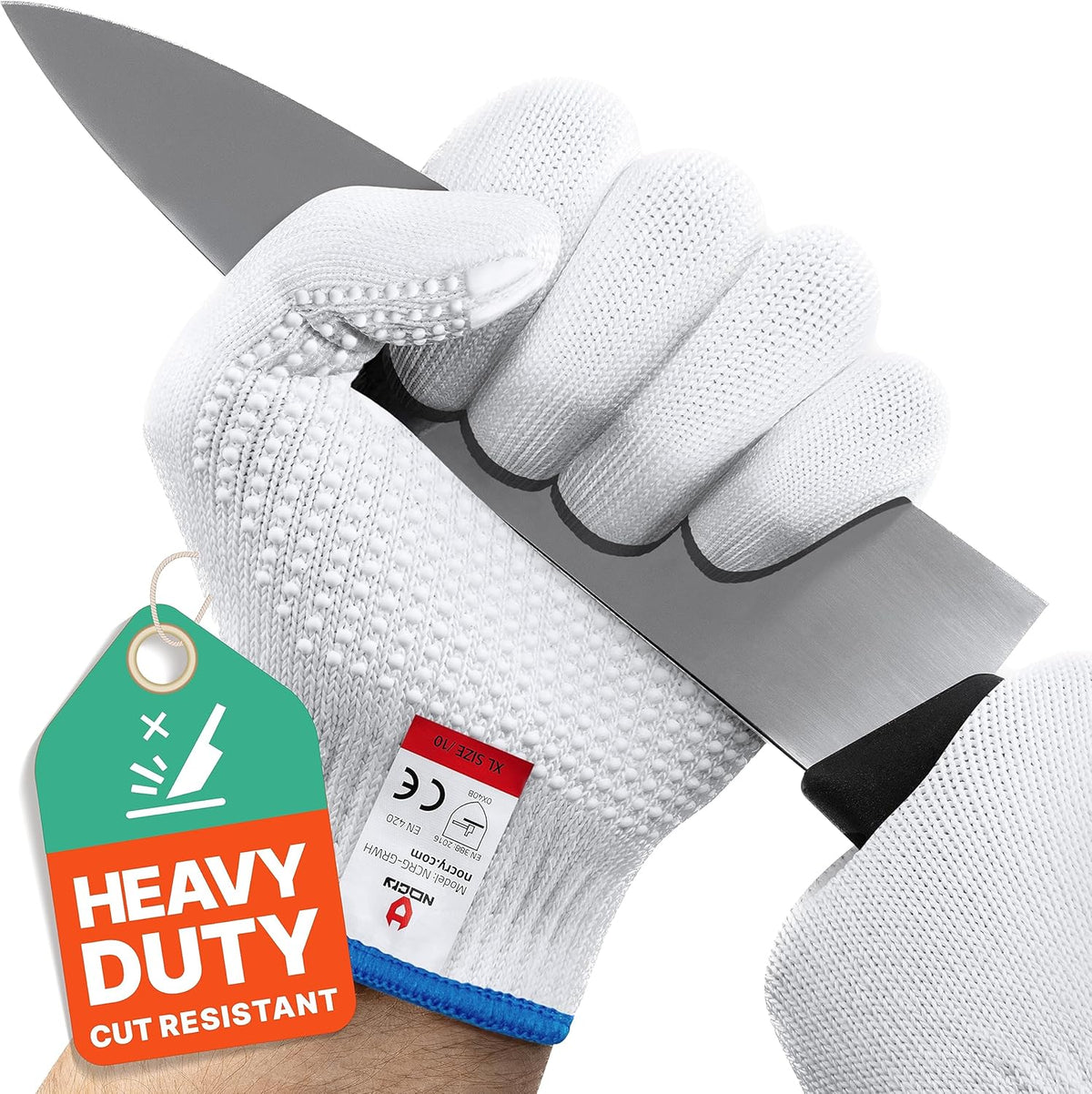 Superior Heavy Duty Cut Resistant Work Gloves with Grip Dots, Level 5 | Durable Cut Proof Gloves, Reinforced Protection, Secure Grip, Breathable, Machine Washable, For Chefs Wood Carving & Glass