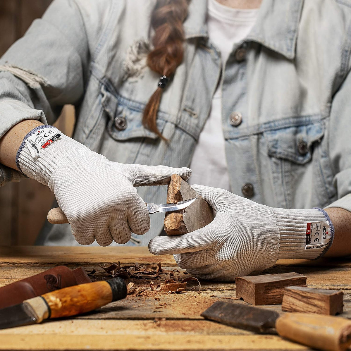 Superior Heavy Duty Cut Resistant Work Gloves with Grip Dots, Level 5 | Durable Cut Proof Gloves, Reinforced Protection, Secure Grip, Breathable, Machine Washable, For Chefs Wood Carving & Glass