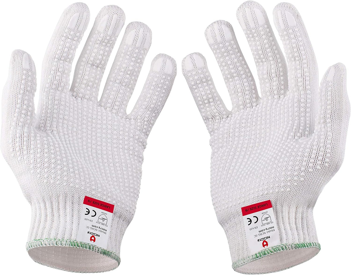 Superior Heavy Duty Cut Resistant Work Gloves with Grip Dots, Level 5 | Durable Cut Proof Gloves, Reinforced Protection, Secure Grip, Breathable, Machine Washable, For Chefs Wood Carving & Glass