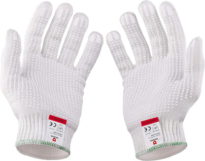 Superior Heavy Duty Cut Resistant Work Gloves with Grip Dots, Level 5 | Durable Cut Proof Gloves, Reinforced Protection, Secure Grip, Breathable, Machine Washable, For Chefs Wood Carving & Glass