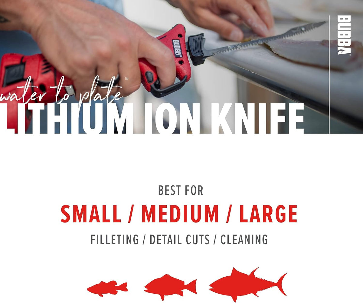 Li-Ion Cordless Electric Fillet Knife with Non-Slip Grip Handle, 4 Ti-Nitride S.S. Coated Non-Stick Reciprocating Blades, Charger and Case for Fishing