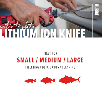 Li-Ion Cordless Electric Fillet Knife with Non-Slip Grip Handle, 4 Ti-Nitride S.S. Coated Non-Stick Reciprocating Blades, Charger and Case for Fishing