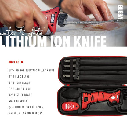 Li-Ion Cordless Electric Fillet Knife with Non-Slip Grip Handle, 4 Ti-Nitride S.S. Coated Non-Stick Reciprocating Blades, Charger and Case for Fishing