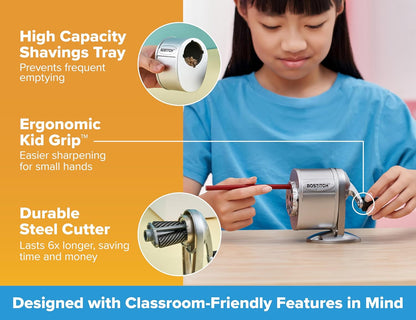 Bostitch Metal Manual Pencil Sharpener, Silver (MPS1-CH)