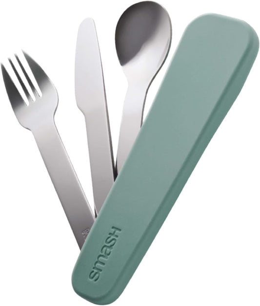 Reusable Stainless Steel Travel Utensils/Cutlery Set with Silicone Case Sage