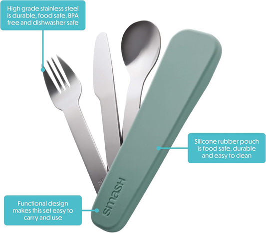 Reusable Stainless Steel Travel Utensils/Cutlery Set with Silicone Case Sage