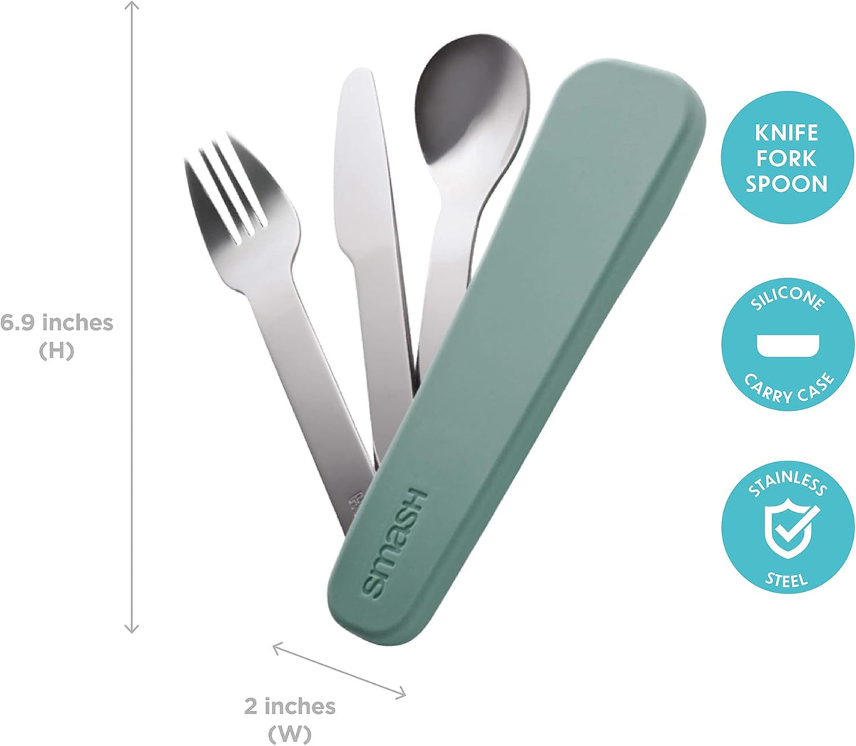Reusable Stainless Steel Travel Utensils/Cutlery Set with Silicone Case Sage