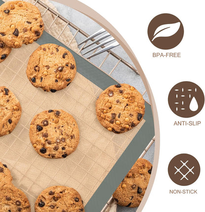 Silicone Baking Mat, Nonstick and Reusable, 3 Pack | Dishwasher Cleanup, Less Need for Oil, Cooking Spray, No Parchment, Half and Quarter Sheet Sizes, Cookies, Bread, Pastries