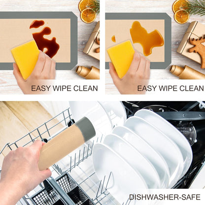 Silicone Baking Mat, Nonstick and Reusable, 3 Pack | Dishwasher Cleanup, Less Need for Oil, Cooking Spray, No Parchment, Half and Quarter Sheet Sizes, Cookies, Bread, Pastries