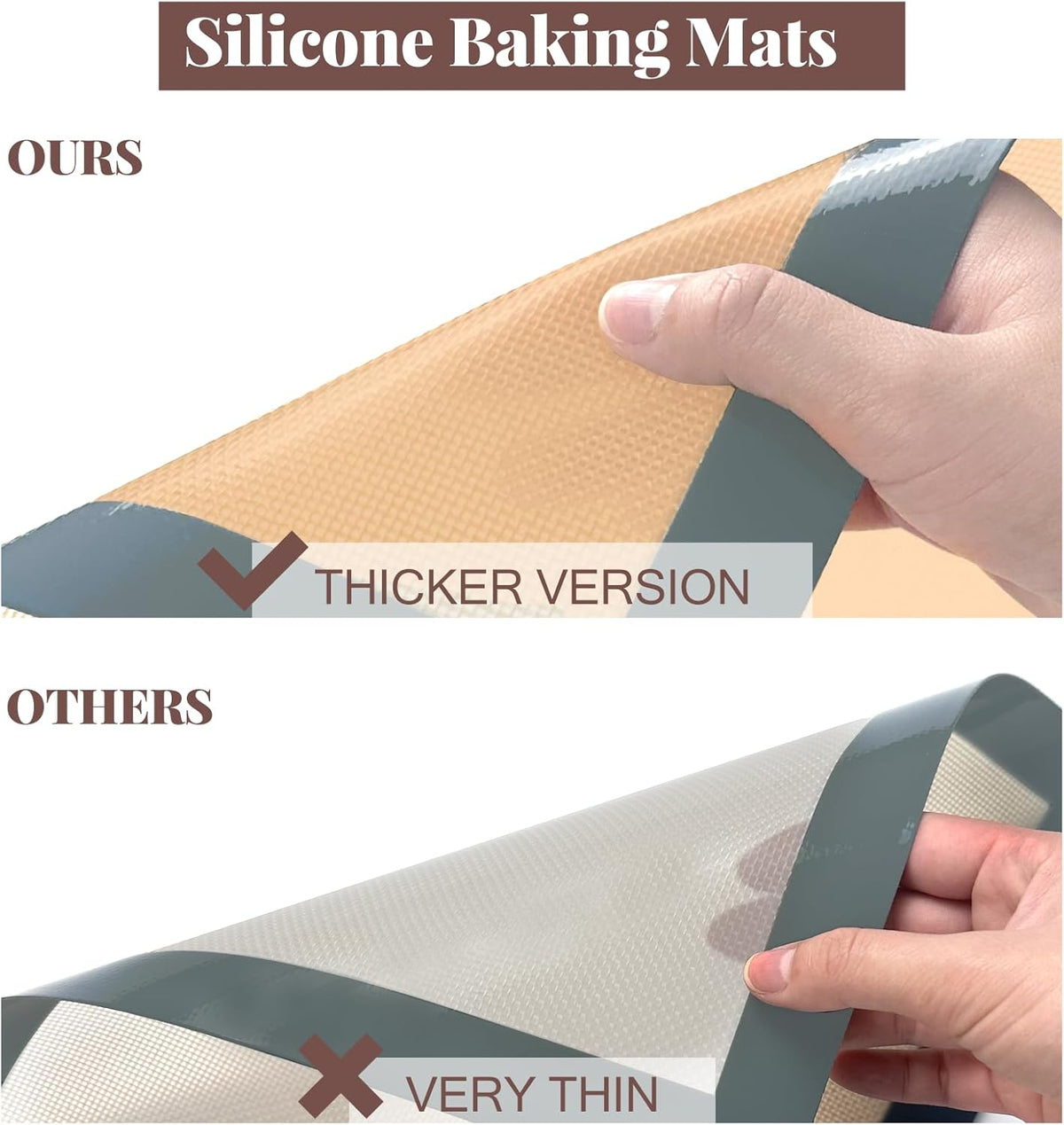Silicone Baking Mat, Nonstick and Reusable, 3 Pack | Dishwasher Cleanup, Less Need for Oil, Cooking Spray, No Parchment, Half and Quarter Sheet Sizes, Cookies, Bread, Pastries