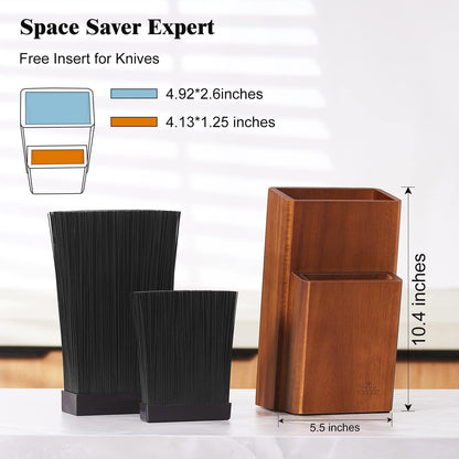 Universal Knife Block Without Knives, Acacia Wood Countertop Knife Holder