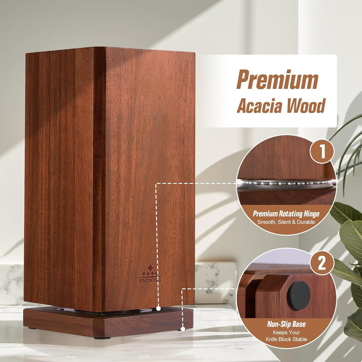 Universal Knife Block Without Knives, Acacia Wood Countertop Knife Holder