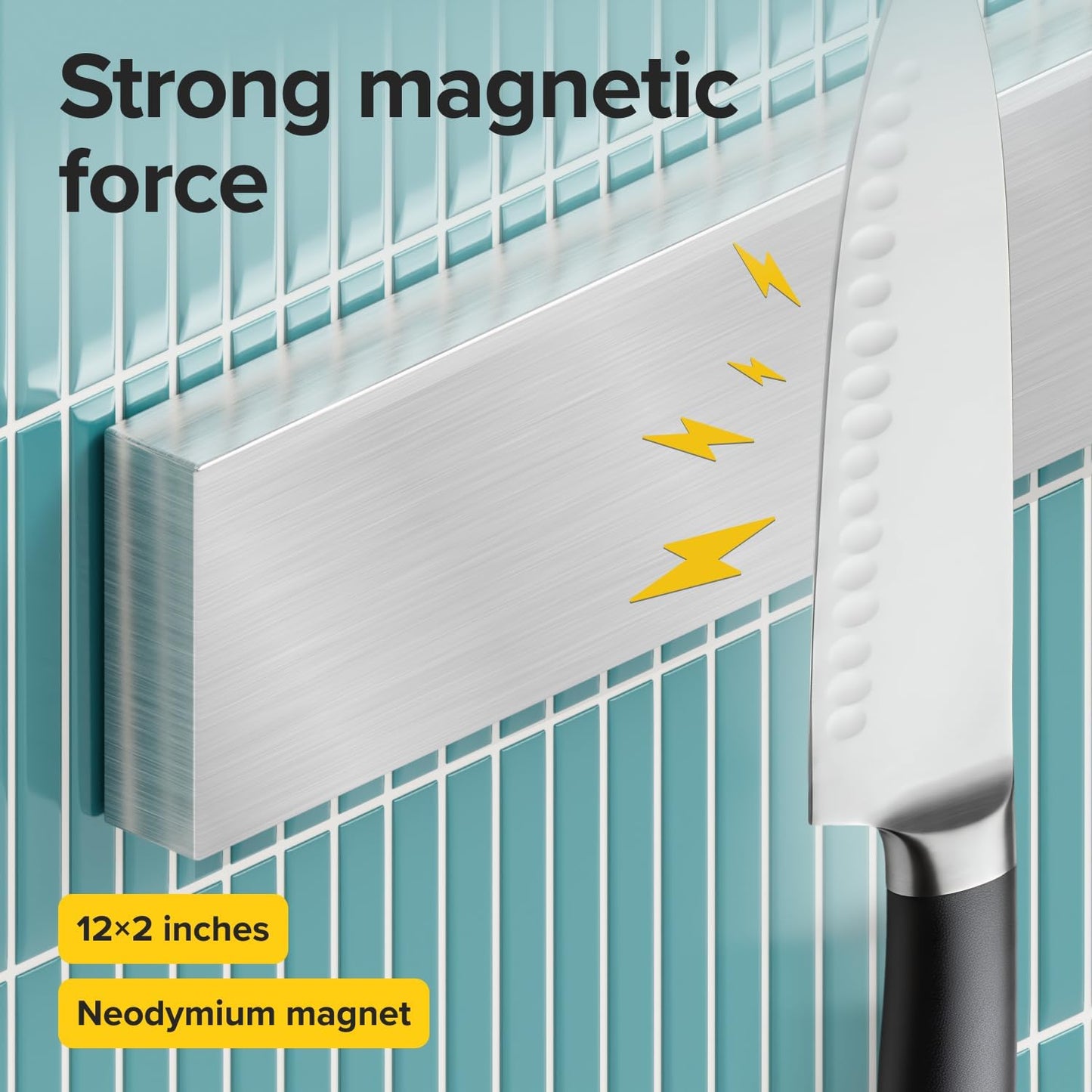 Steel Knife Magnetic Strip – Magnetic Knife Holder for Wall no Screws – Kitchen Utensil Holder, Knife Bar, Knife Rack, Kitchen Organizer and Tool Holder (10")