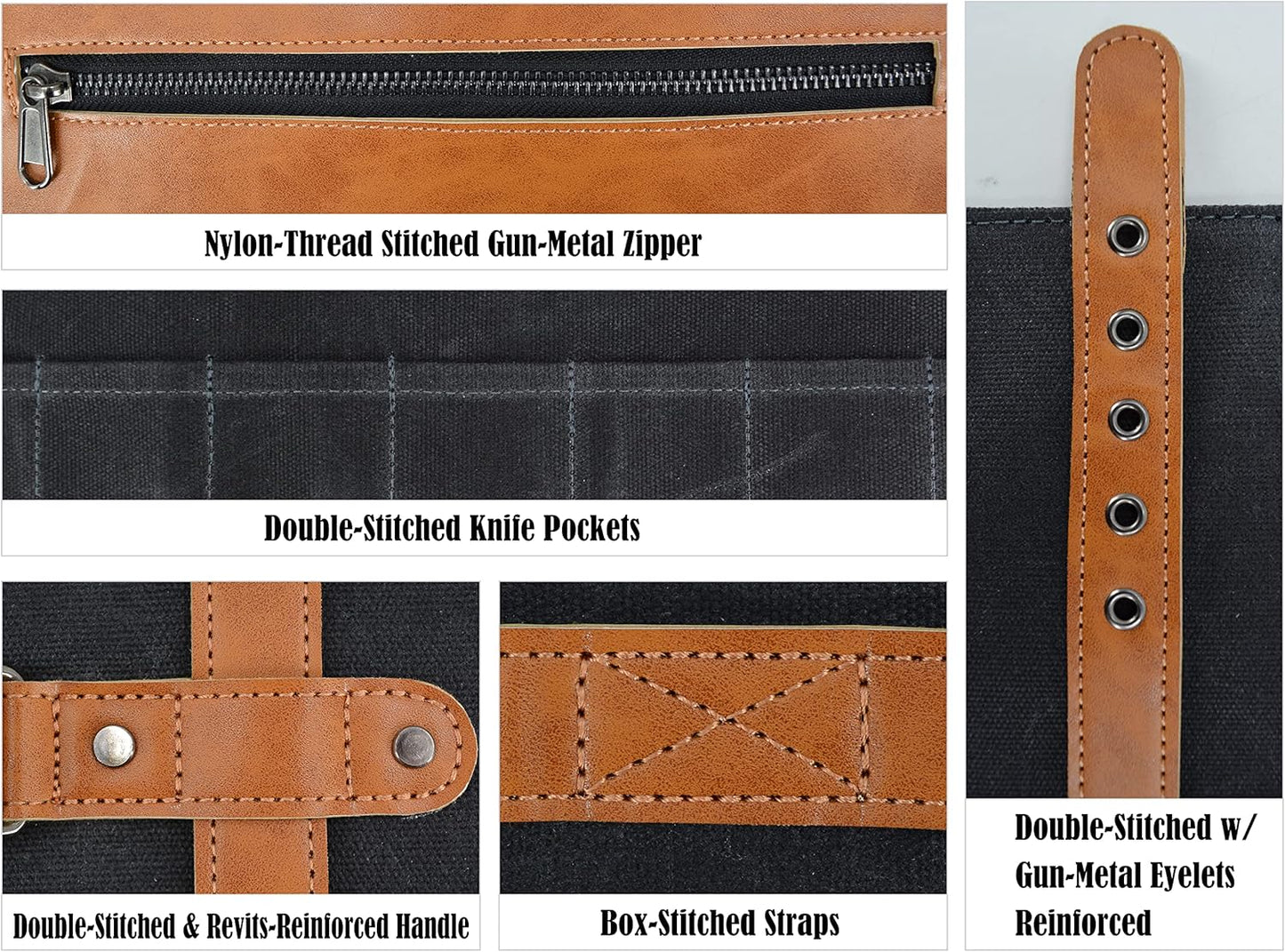 14-Pocket Leather Knife Roll - Canvas Design, Chef Knife Holders, Knife Roll Bag for Pocket Knives