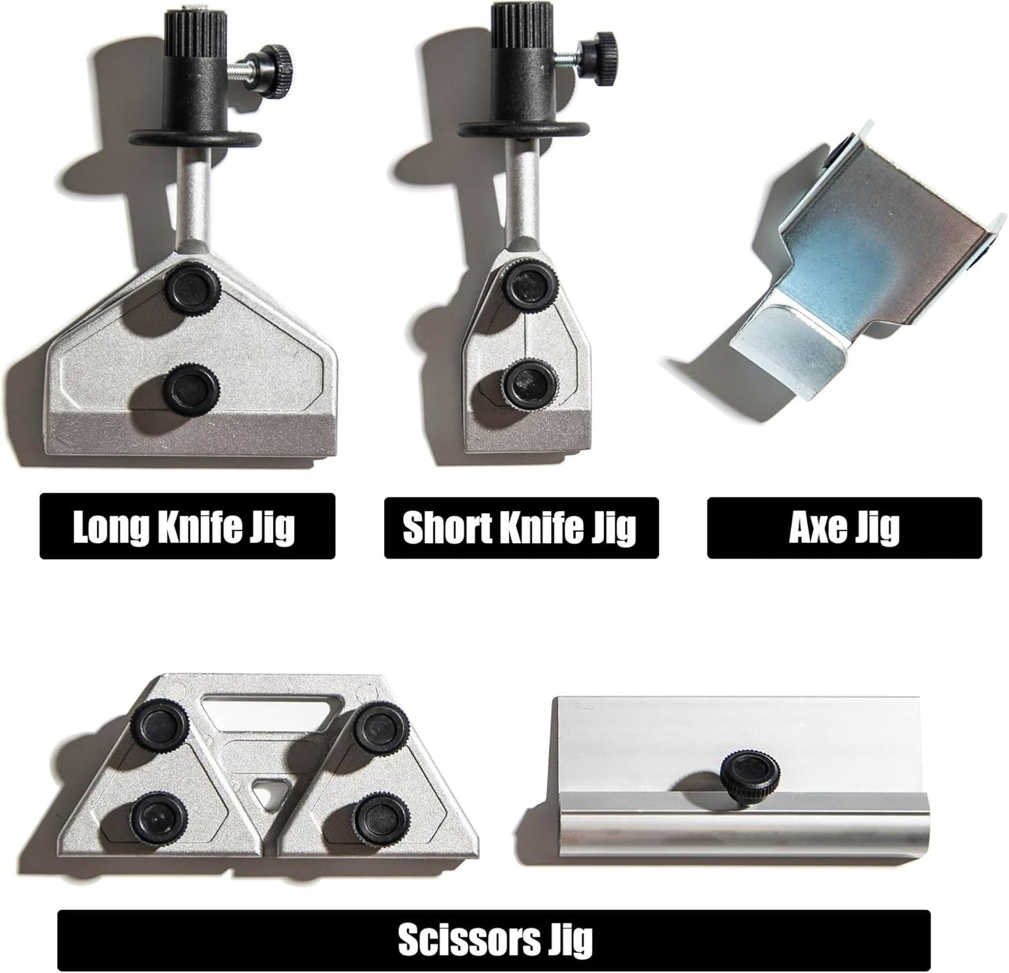 Sharpening Accessory Kit for Wet Sharpening System, Long knife Jig, Short Knife JIg, Axe Jig, and scissors jig, Compatible with Tormek, Wen, , Bucktool, Jet Wet Sharpener and Bench Grinders