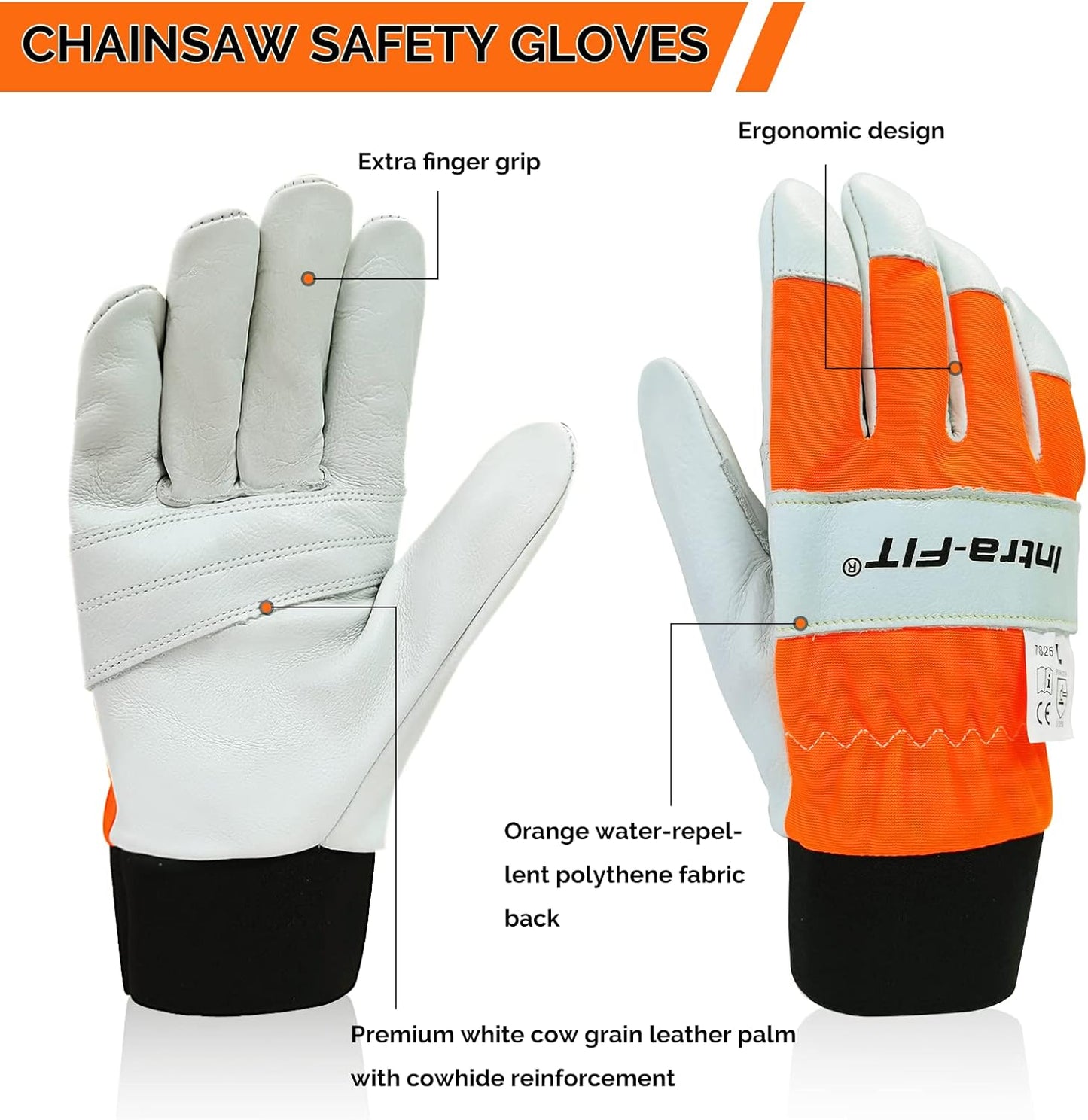 Chainsaw Gloves Saw Protection on Left Hand Back | EN ISO 11393-4, Cut-resistance Gloves Cow Leather Palm