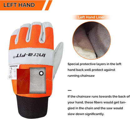 Chainsaw Gloves Saw Protection on Left Hand Back | EN ISO 11393-4, Cut-resistance Gloves Cow Leather Palm