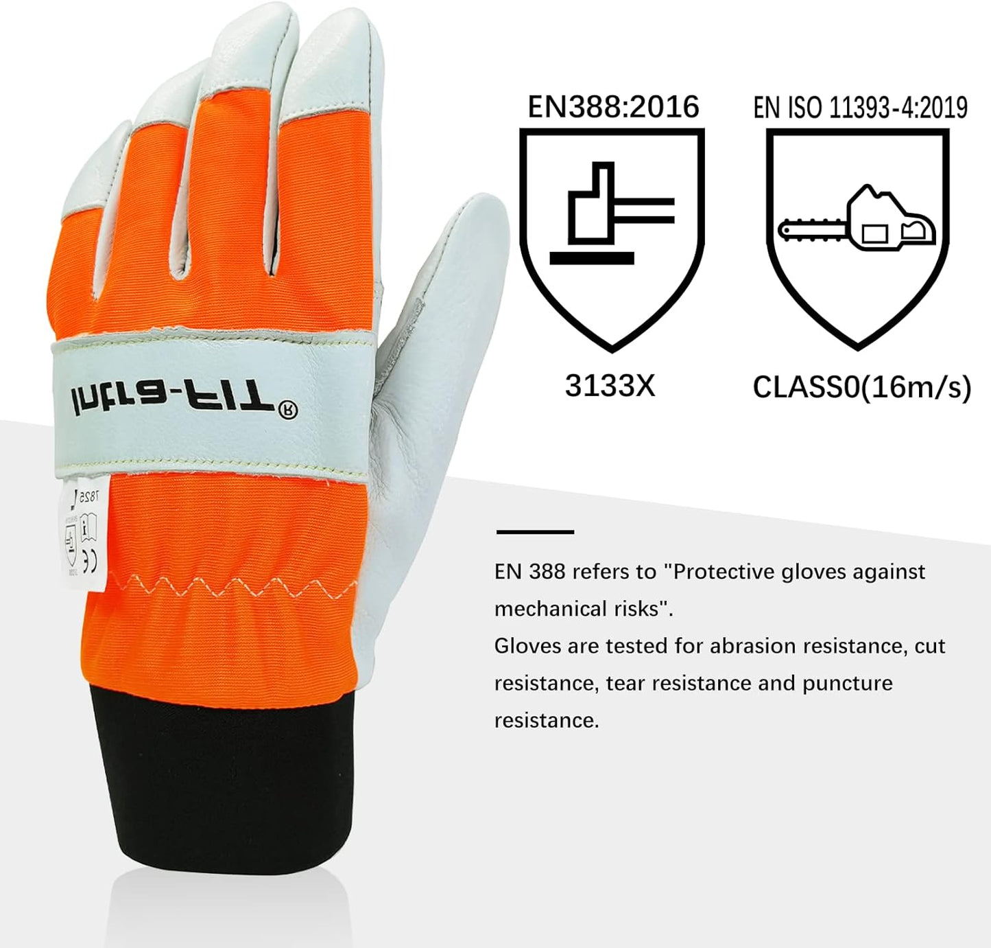Chainsaw Gloves Saw Protection on Left Hand Back | EN ISO 11393-4, Cut-resistance Gloves Cow Leather Palm