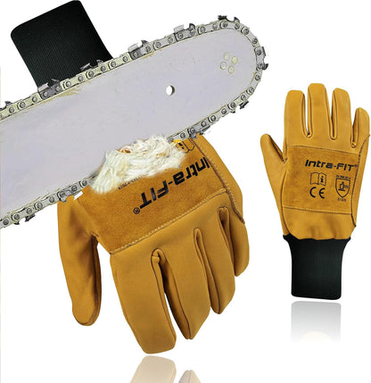 Chainsaw Gloves Saw Protection on Left Hand Back | EN ISO 11393-4, Cut-resistance Gloves Cow Leather Palm