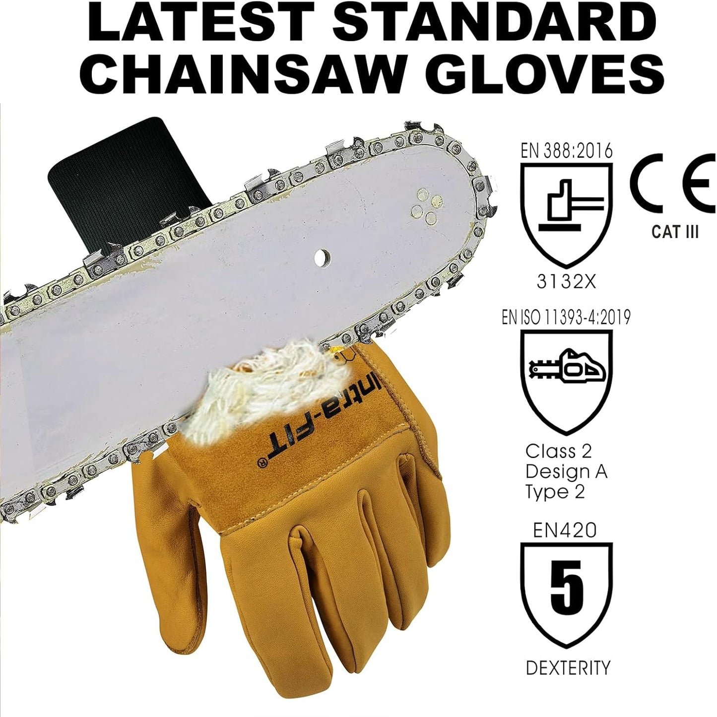 Chainsaw Gloves Saw Protection on Left Hand Back | EN ISO 11393-4, Cut-resistance Gloves Cow Leather Palm