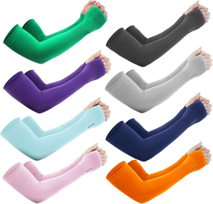Sun Protection Cooling Arm Sleeves with Thumb Holes - Gardening Outdoors Sports Workouts Sunscreen Arm Sleeves