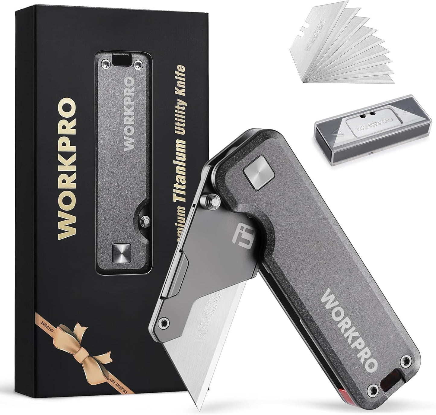 Premium Titanium Utility Knife, CNC Unibody, Lightweight Aluminium Handle Folding Box Cutter, Quick Change Blade Razor Knife,Ideal Gifts for Men Women, with 10 Extra Blades