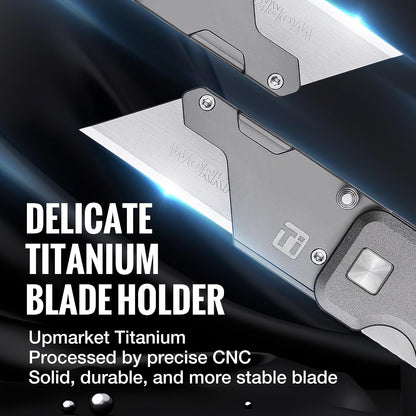 Premium Titanium Utility Knife, CNC Unibody, Lightweight Aluminium Handle Folding Box Cutter, Quick Change Blade Razor Knife,Ideal Gifts for Men Women, with 10 Extra Blades