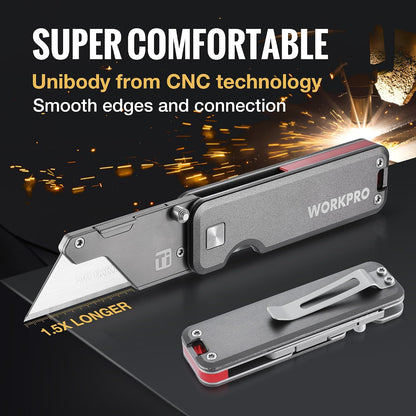Premium Titanium Utility Knife, CNC Unibody, Lightweight Aluminium Handle Folding Box Cutter, Quick Change Blade Razor Knife,Ideal Gifts for Men Women, with 10 Extra Blades