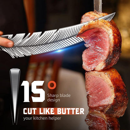 Huusk Feather Knife - High Carbon Steel Japan Boning Knife with Sheath | Hand Forged, Full Tang, Viking Butchering for Meat Cutting Kitchen BBQ Camping Hiking, Gift for Dad