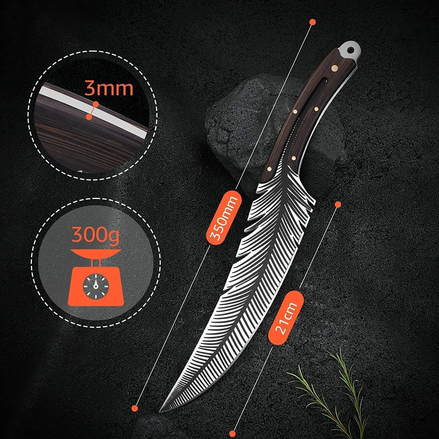 Huusk Feather Knife - High Carbon Steel Japan Boning Knife with Sheath | Hand Forged, Full Tang, Viking Butchering for Meat Cutting Kitchen BBQ Camping Hiking, Gift for Dad