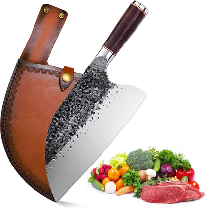 Huusk Feather Knife - High Carbon Steel Japan Boning Knife with Sheath | Hand Forged, Full Tang, Viking Butchering for Meat Cutting Kitchen BBQ Camping Hiking, Gift for Dad