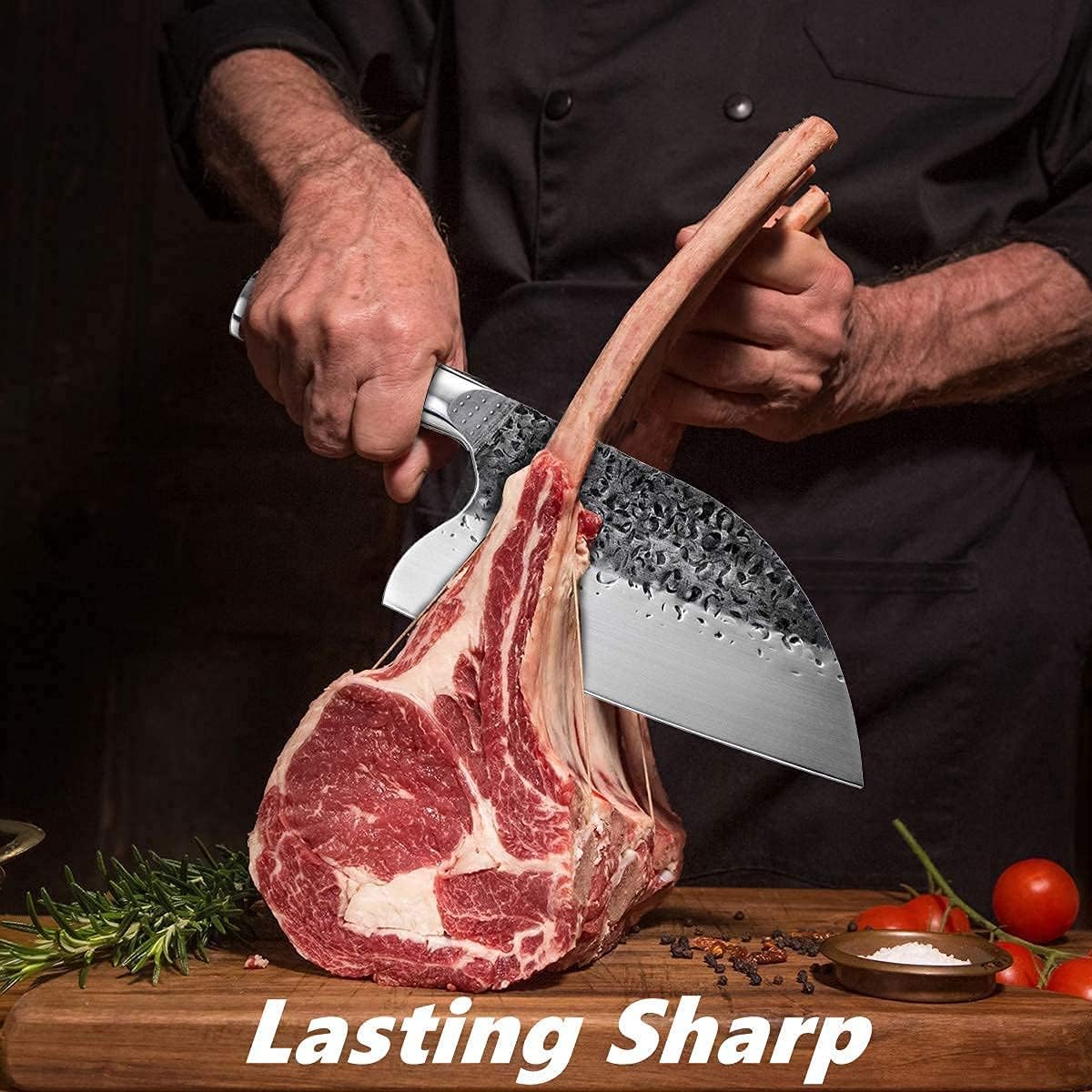 Huusk Feather Knife - High Carbon Steel Japan Boning Knife with Sheath | Hand Forged, Full Tang, Viking Butchering for Meat Cutting Kitchen BBQ Camping Hiking, Gift for Dad