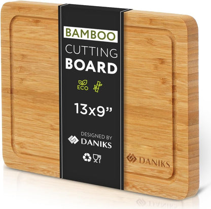 Bamboo Cutting Board, L 13x9 in, Pre‑Oiled, with Juice Groove – Cutting Board for Kitchen, Meal Prep, Serving & Charcuterie, Heavy-Duty