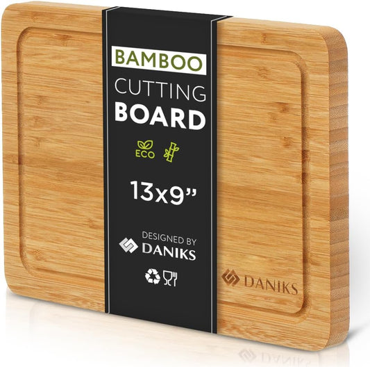 Bamboo Cutting Board, L 13x9 in, Pre‑Oiled, with Juice Groove – Cutting Board for Kitchen, Meal Prep, Serving & Charcuterie, Heavy-Duty