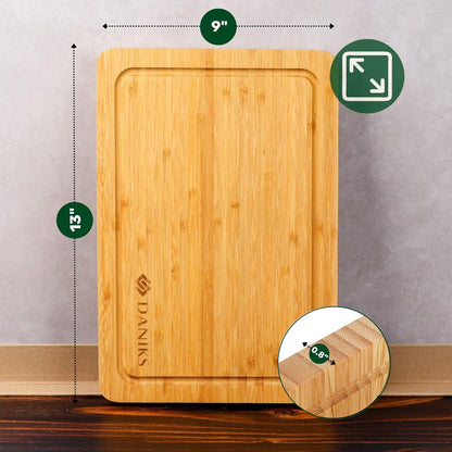 Bamboo Cutting Board, L 13x9 in, Pre‑Oiled, with Juice Groove – Cutting Board for Kitchen, Meal Prep, Serving & Charcuterie, Heavy-Duty