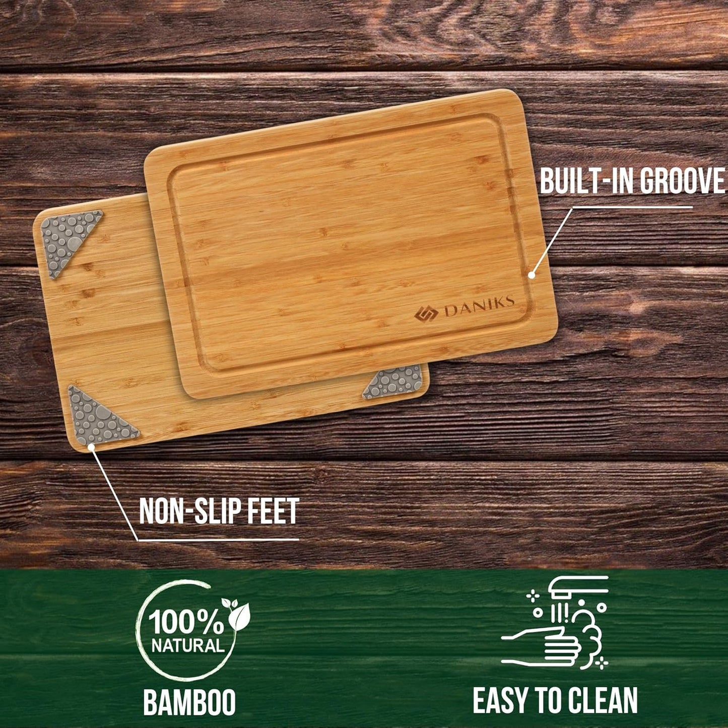 Bamboo Cutting Board, L 13x9 in, Pre‑Oiled, with Juice Groove – Cutting Board for Kitchen, Meal Prep, Serving & Charcuterie, Heavy-Duty