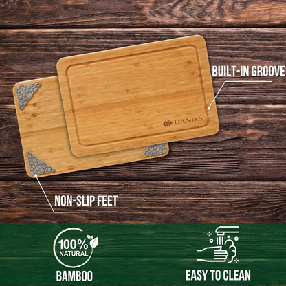 Bamboo Cutting Board, L 13x9 in, Pre‑Oiled, with Juice Groove – Cutting Board for Kitchen, Meal Prep, Serving & Charcuterie, Heavy-Duty