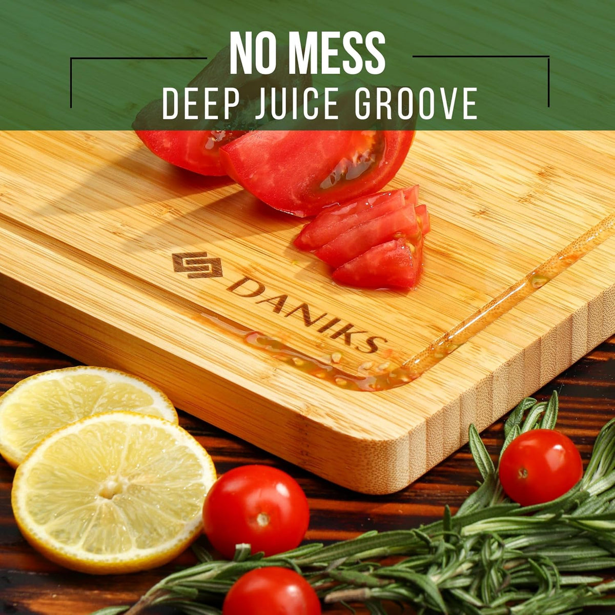 Bamboo Cutting Board, L 13x9 in, Pre‑Oiled, with Juice Groove – Cutting Board for Kitchen, Meal Prep, Serving & Charcuterie, Heavy-Duty