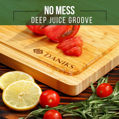 Bamboo Cutting Board, L 13x9 in, Pre‑Oiled, with Juice Groove – Cutting Board for Kitchen, Meal Prep, Serving & Charcuterie, Heavy-Duty