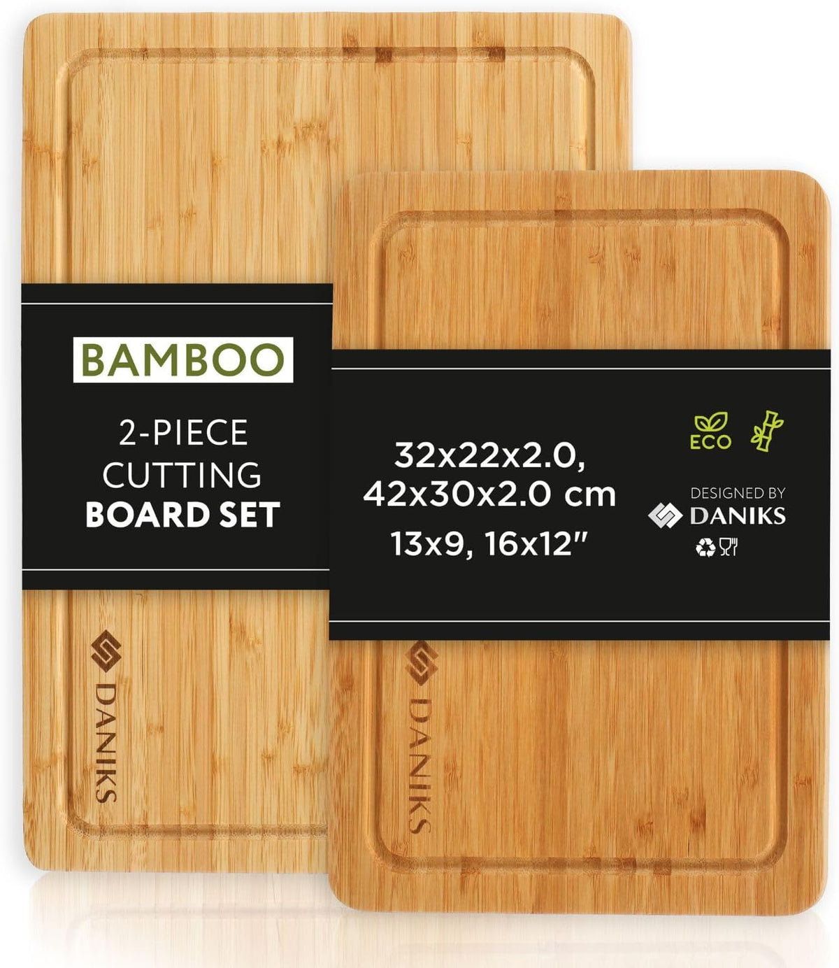 Bamboo Cutting Board, L 13x9 in, Pre‑Oiled, with Juice Groove – Cutting Board for Kitchen, Meal Prep, Serving & Charcuterie, Heavy-Duty