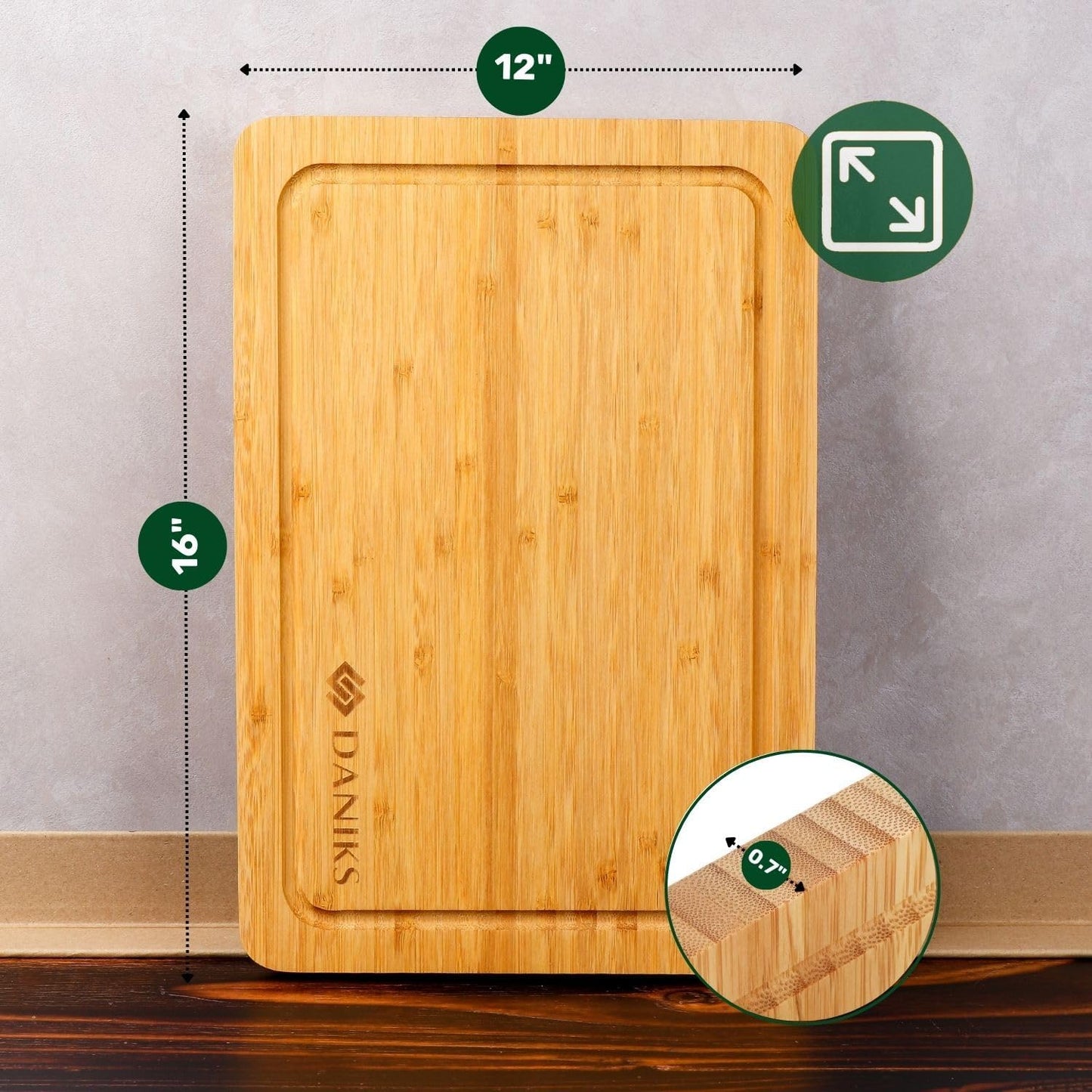 Bamboo Cutting Board, L 13x9 in, Pre‑Oiled, with Juice Groove – Cutting Board for Kitchen, Meal Prep, Serving & Charcuterie, Heavy-Duty