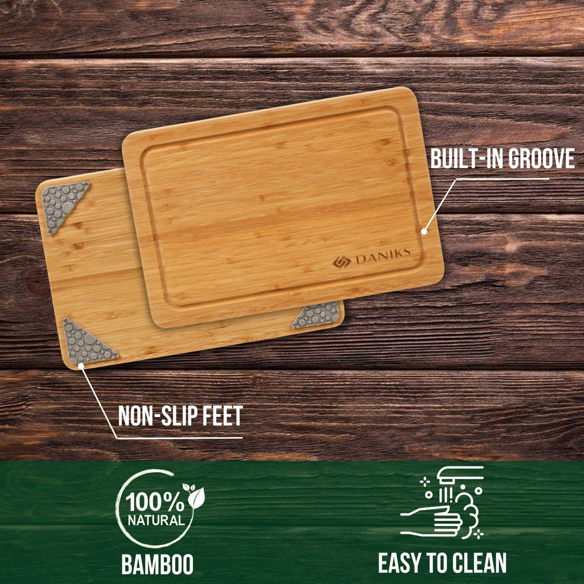 Bamboo Cutting Board, L 13x9 in, Pre‑Oiled, with Juice Groove – Cutting Board for Kitchen, Meal Prep, Serving & Charcuterie, Heavy-Duty