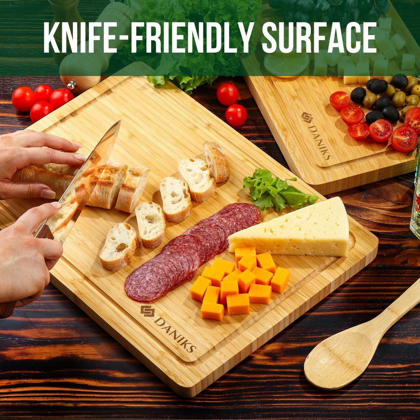 Bamboo Cutting Board, L 13x9 in, Pre‑Oiled, with Juice Groove – Cutting Board for Kitchen, Meal Prep, Serving & Charcuterie, Heavy-Duty