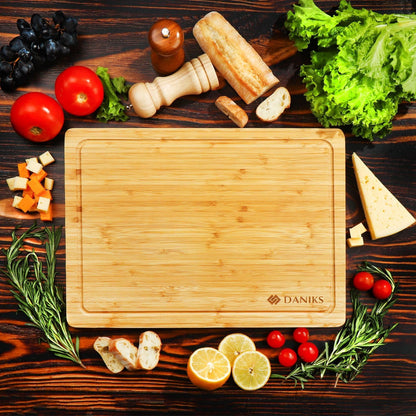 Bamboo Cutting Board, L 13x9 in, Pre‑Oiled, with Juice Groove – Cutting Board for Kitchen, Meal Prep, Serving & Charcuterie, Heavy-Duty
