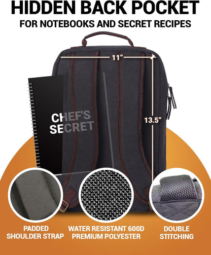 Chef Knife Backpack RETRO - Waxed Canvas Knife Bag for Chefs, Patented Knife Retention Panels and Hook-and-Loop System, 30+ Pockets, Fits 10in Blades (17in Overall), YKK Zippers