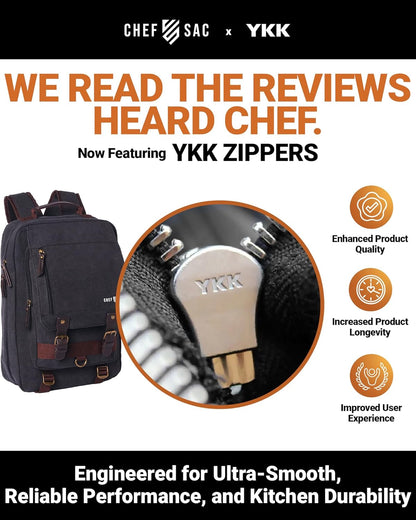Chef Knife Backpack RETRO - Waxed Canvas Knife Bag for Chefs, Patented Knife Retention Panels and Hook-and-Loop System, 30+ Pockets, Fits 10in Blades (17in Overall), YKK Zippers