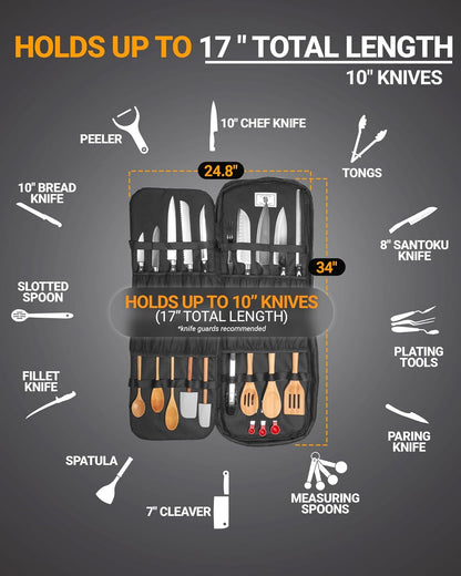 Chef Knife Backpack RETRO - Waxed Canvas Knife Bag for Chefs, Patented Knife Retention Panels and Hook-and-Loop System, 30+ Pockets, Fits 10in Blades (17in Overall), YKK Zippers