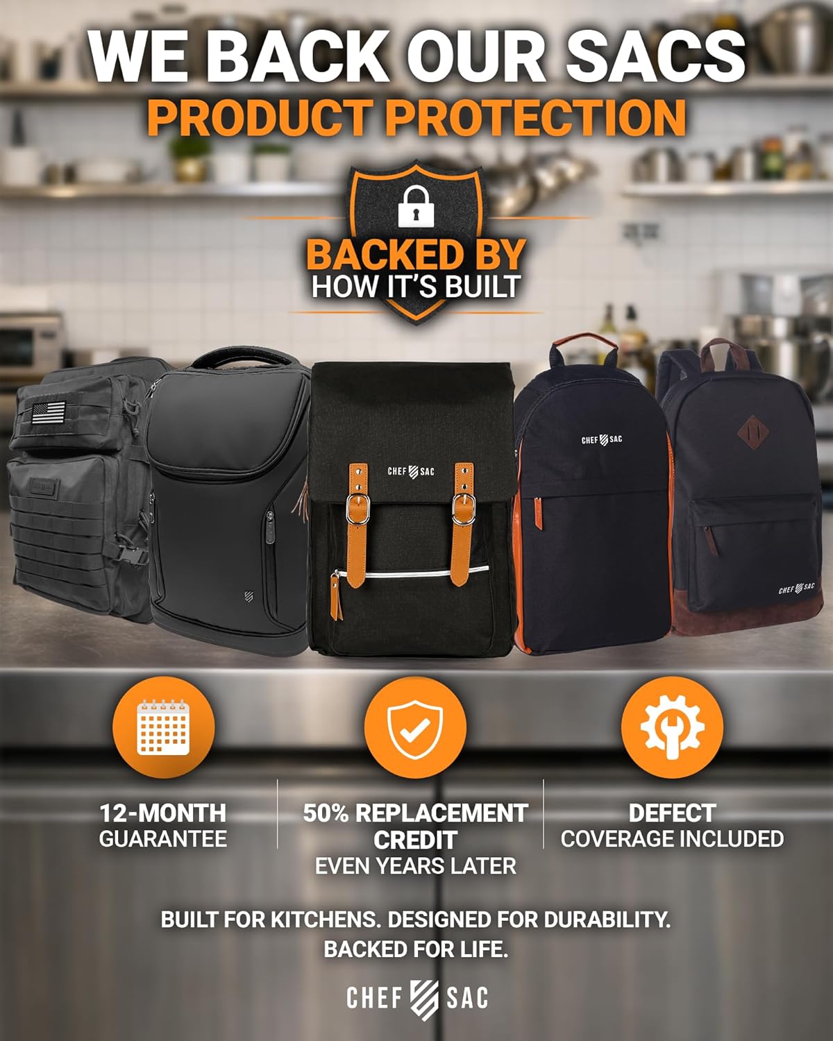 Chef Knife Backpack RETRO - Waxed Canvas Knife Bag for Chefs, Patented Knife Retention Panels and Hook-and-Loop System, 30+ Pockets, Fits 10in Blades (17in Overall), YKK Zippers