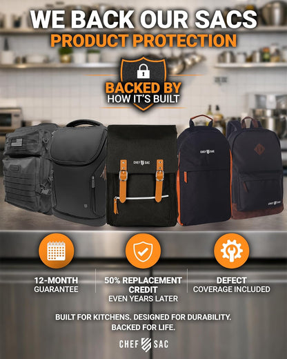 Chef Knife Backpack RETRO - Waxed Canvas Knife Bag for Chefs, Patented Knife Retention Panels and Hook-and-Loop System, 30+ Pockets, Fits 10in Blades (17in Overall), YKK Zippers