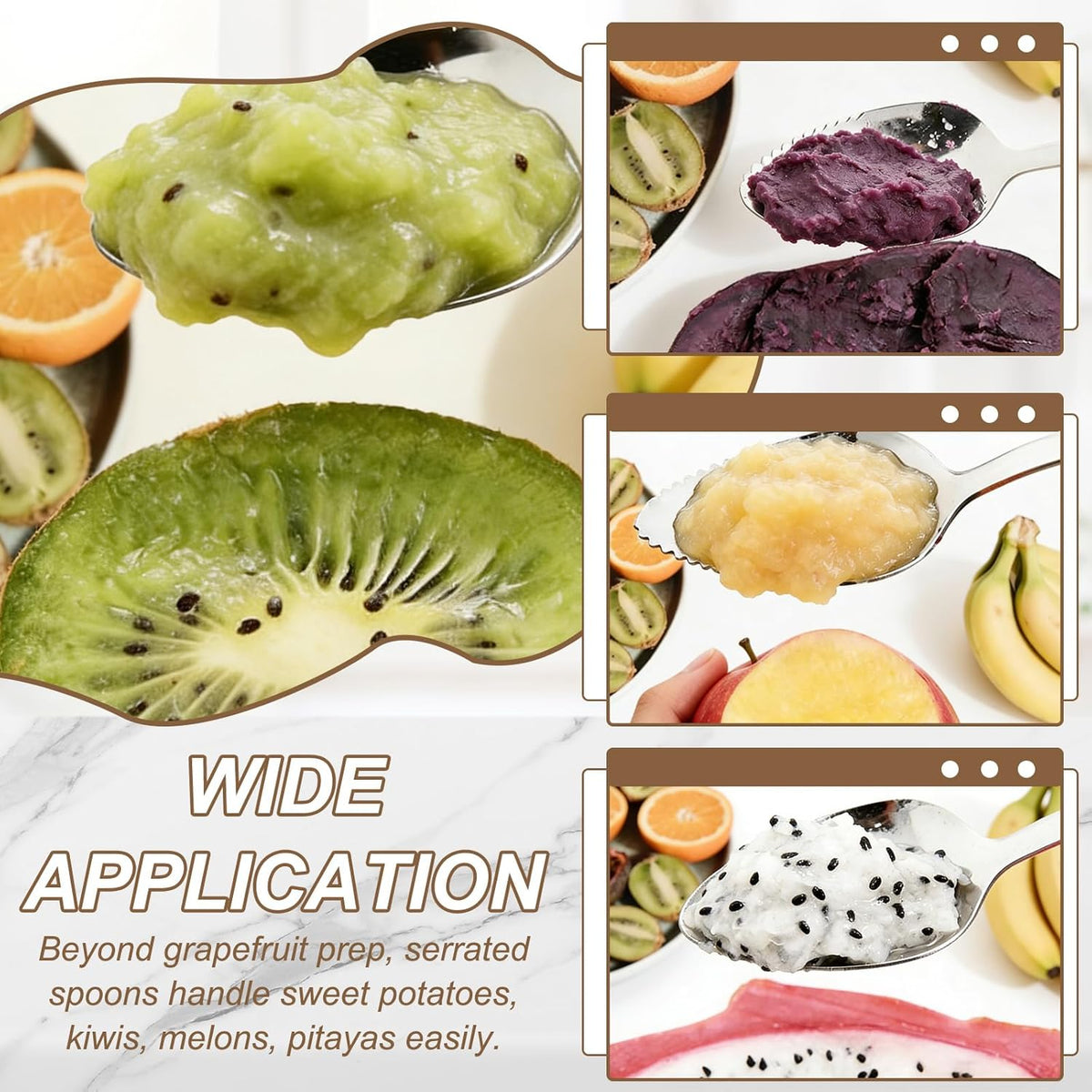 4Pcs Grapefruit Spoons, Stainless Steel Fruit Utensils Spoon with Serrated Edge Thick Gauge Handle Grapefruit Knife Tool Mirror Finish for Citrus Melon Dessert, Purple